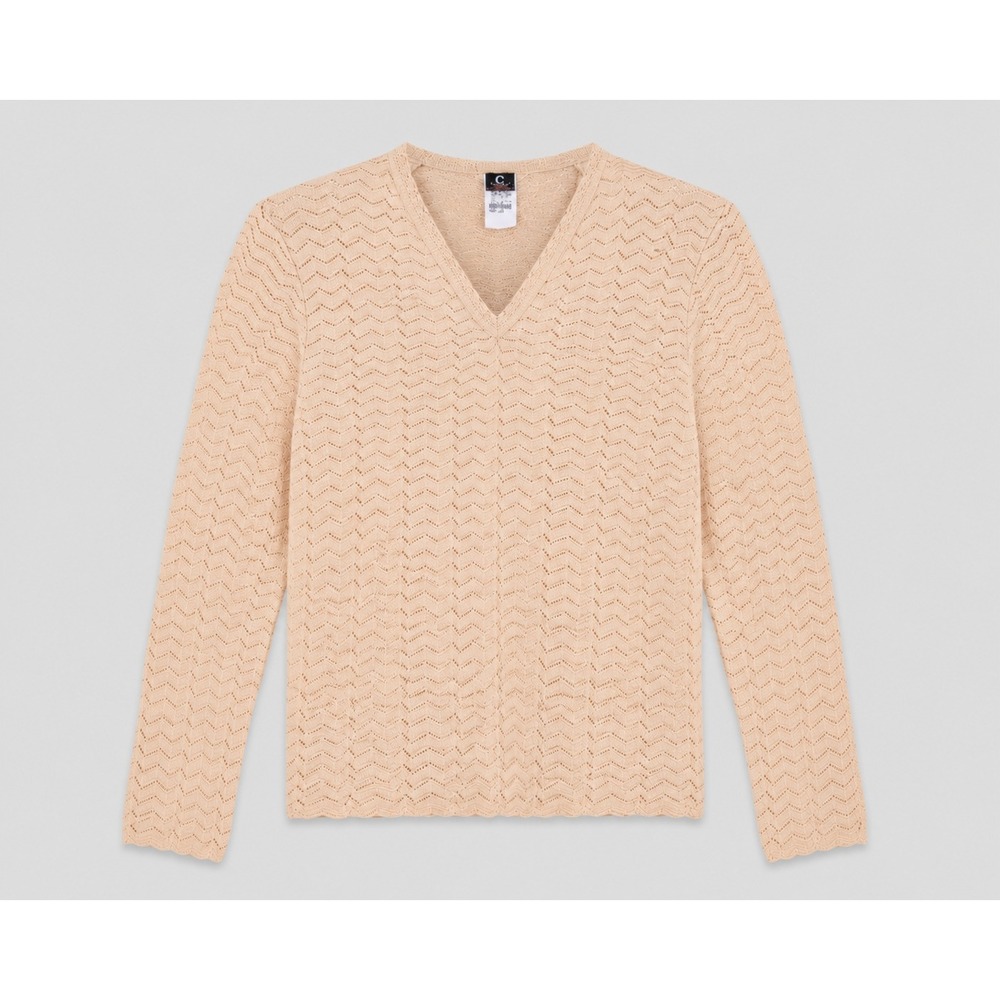 Absolutely‎ Cotton Vintage Peach Pointelle V-Neck Knit Sweater Scalloped Hem NWT